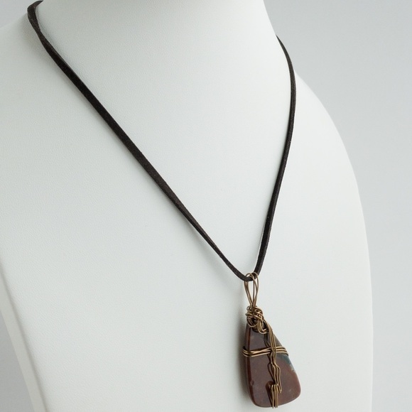 Large Agate Stone Pendant Necklace Copper Wire Wrap Natural Semi Precious NWT - Picture 7 of 12